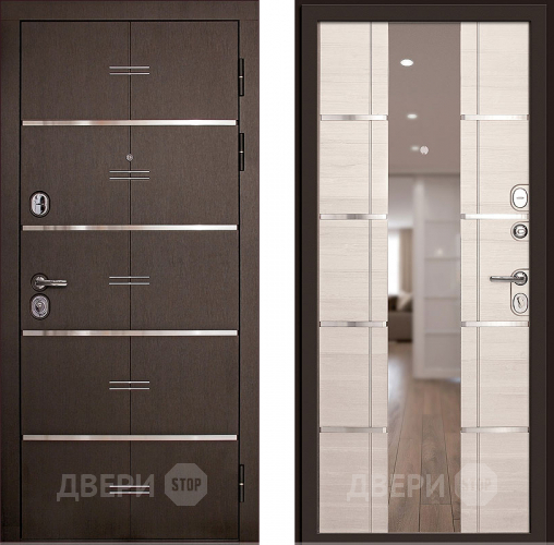 Входная металлическая Дверь (Дверной Континент) Савона с зеркалом Беленый дуб в Фрязино