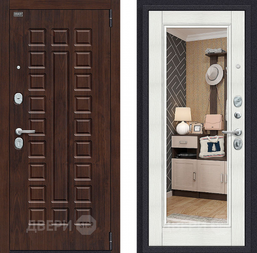 Входная металлическая Дверь Bravo Оптим Урбан с зеркалом Bianco Veralinga в Фрязино