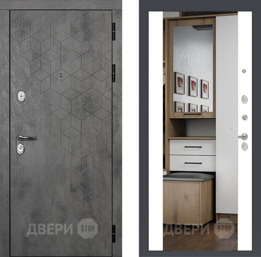 Входная металлическая Райтвер Бетон 1501 с зеркалом Белый матовый  в Фрязино