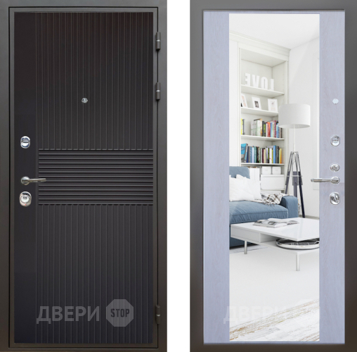 Входная металлическая Дверь Шелтер (SHELTER) Комфорт Черная шагрень 12 с зеркалом Дуб филадельфия крем в Фрязино