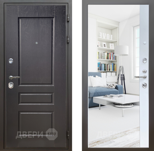 Входная металлическая Дверь Шелтер (SHELTER) Комфорт Дуб английский 14 с зеркалом Белый матовый в Фрязино