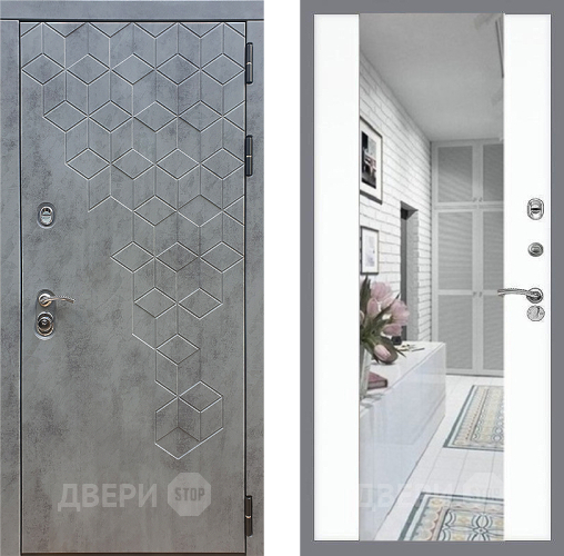 Входная металлическая Дверь Стоп БЕТОН Зеркало СБ-16 Силк Сноу в Фрязино