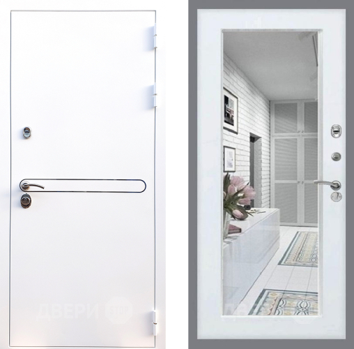 Входная металлическая Дверь Стоп Лайн Вайт Зеркало Белый ясень в Фрязино