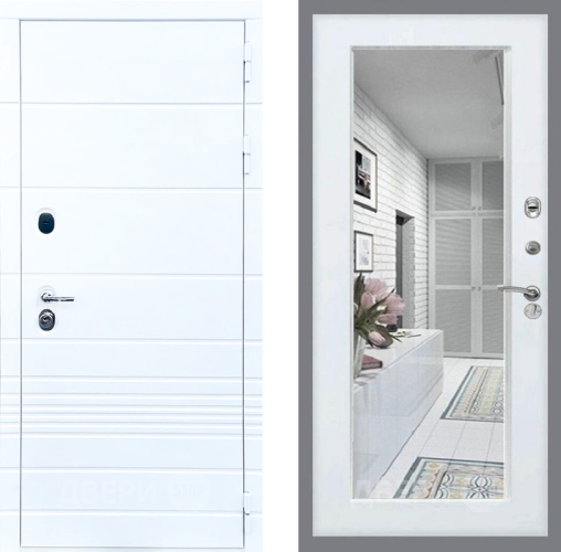 Входная металлическая Дверь Стоп ТРЕНДО Зеркало Белый ясень в Фрязино