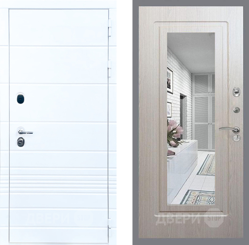 Входная металлическая Дверь Стоп ТРЕНДО Зеркало ФЛ-120 Беленый дуб в Фрязино