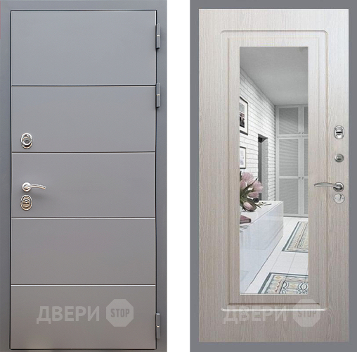 Входная металлическая Дверь Стоп АРТ ГРАФИТ Зеркало ФЛ-120 Беленый дуб в Фрязино