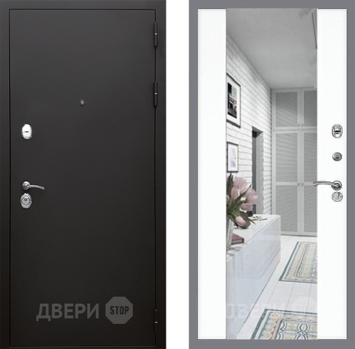 Входная металлическая Дверь Стоп КЛАССИК Шагрень Зеркало СБ-16 Силк Сноу в Фрязино