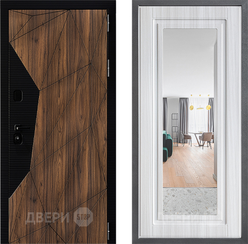 Входная металлическая Дверь Дверной континент ДК-11 ФЛЗ Зеркало Сандал белый в Фрязино