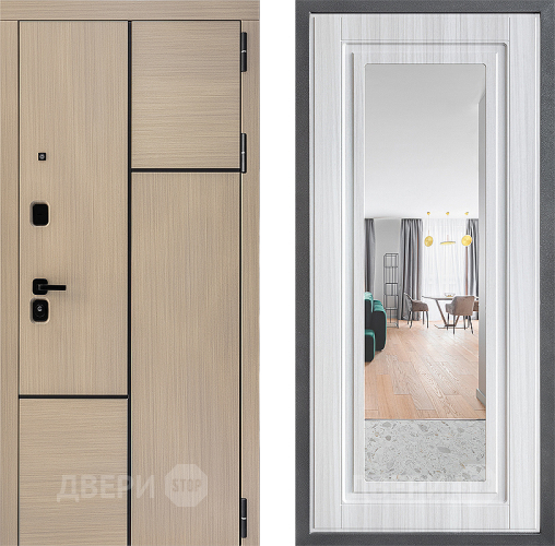 Входная металлическая Дверь Дверной континент ДК-14 ФЛЗ Зеркало Сандал белый в Фрязино