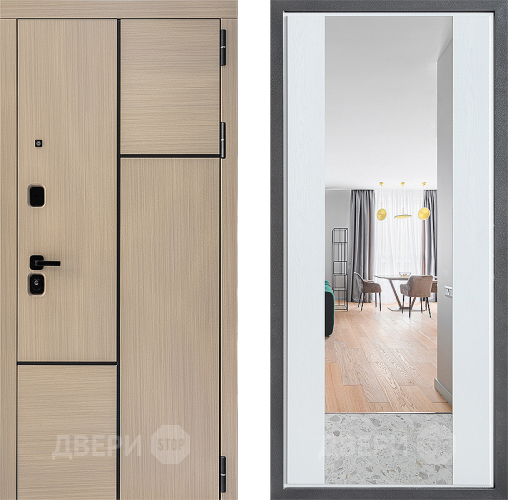 Входная металлическая Дверь Дверной континент ДК-14 ФЛЗ-1 Зеркало Белое дерево в Фрязино