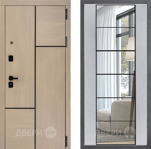 Входная металлическая Дверь Дверной континент ДК-14 ФЛЗ-2 Зеркало Бетон светлый в Фрязино