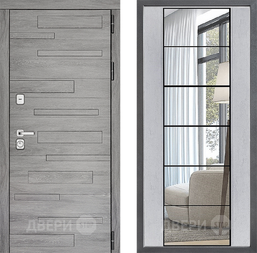 Входная металлическая Дверь Дверной континент ДК-10 ФЛЗ-2 Зеркало Бетон светлый в Фрязино