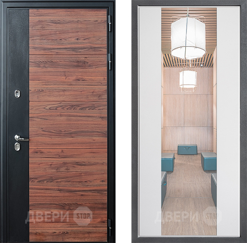 Входная металлическая Дверь Дверной континент ДК-15 Красное Дерево ТЕРМО ФЛЗ-1 Зеркало Белый софт в Фрязино