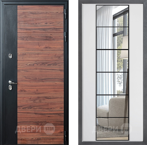 Входная металлическая Дверь Дверной континент ДК-15 Красное Дерево ТЕРМО ФЛЗ-2 Зеркало Белый софт в Фрязино
