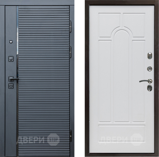 Входная металлическая Дверь Престиж Черная Линия Арка Белое дерево в Фрязино