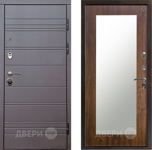 Входная металлическая Дверь Престиж Линия Браун Зеркло Пастораль Дуб в Фрязино