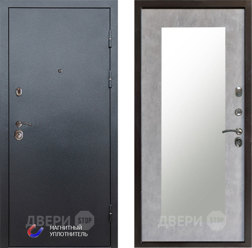 Входная металлическая Дверь Престиж Графит Зеркло Пастораль Бетон светлый в Фрязино