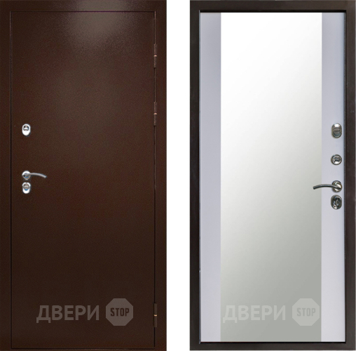 Входная металлическая Дверь Престиж TERMO с терморазрывом Снегирь Медь Зеркало Белый софт в Фрязино