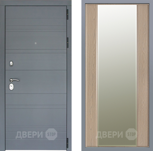 Дверь Заводские двери Лира Софт графит Зеркало Макси Беленый дуб в Фрязино