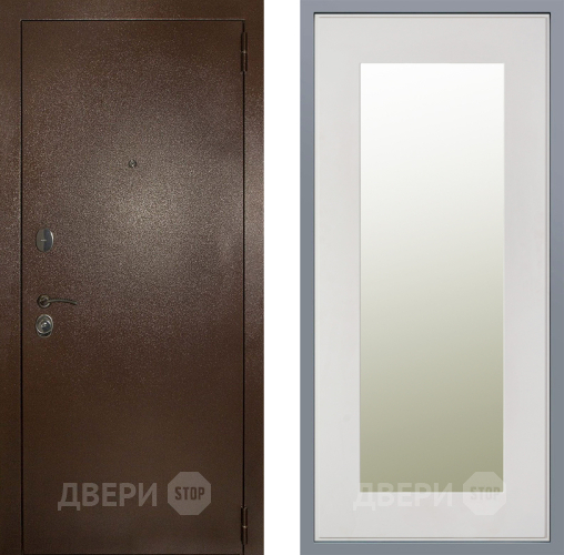 Дверь Заводские двери Эталон 3к антик медь Зеркало Модерн Белый софт в Фрязино