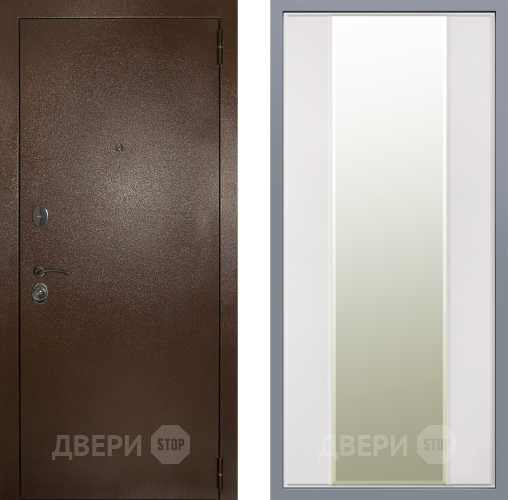 Дверь Заводские двери Эталон 3к антик медь Зеркало Макси Белый матовый в Фрязино
