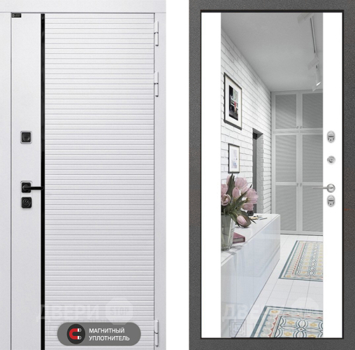 Входная металлическая Дверь Лабиринт (LABIRINT) Royal Зеркало Максимум Белый софт в Фрязино