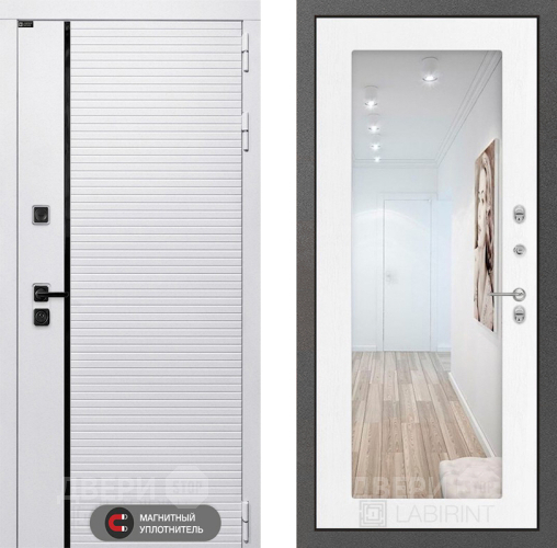 Входная металлическая Дверь Лабиринт (LABIRINT) Royal Зеркало 18 Белое дерево в Фрязино