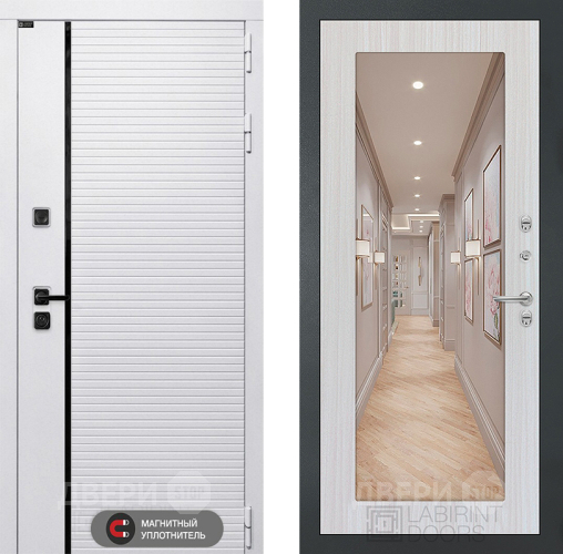 Входная металлическая Дверь Лабиринт (LABIRINT) Royal Зеркало 18 Сандал белый в Фрязино