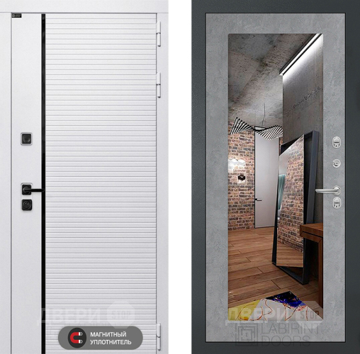 Входная металлическая Дверь Лабиринт (LABIRINT) Royal Зеркало 18 Бетон светлый в Фрязино