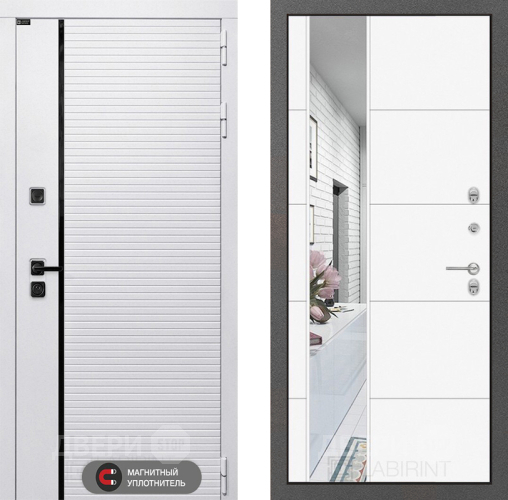 Входная металлическая Дверь Лабиринт (LABIRINT) Royal Зеркало 19 Белый софт в Фрязино