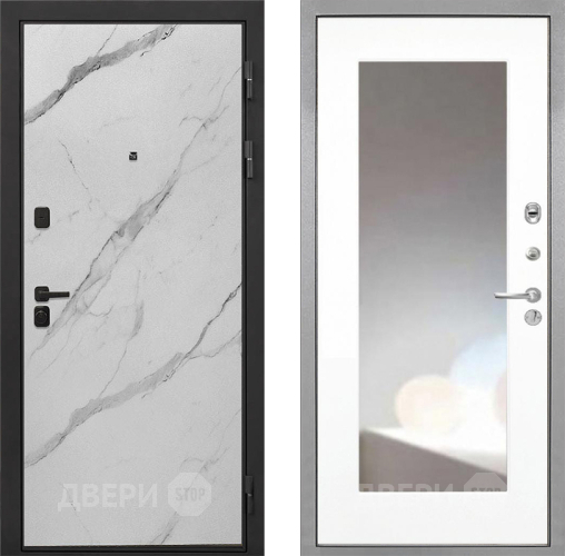 Входная металлическая Дверь Интекрон (INTECRON) Профит Black Мрамор Арктик ФЛЗ-120-М Зеркало Белый матовый в Фрязино