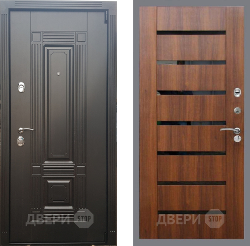 Входная металлическая Дверь Рекс (REX) 9 СБ-14 стекло черное Орех бренди в Фрязино
