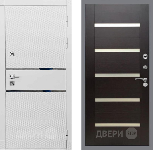 Входная металлическая Дверь Рекс (REX) 15 Силк Сноу СБ-14 стекло белое венге поперечный в Фрязино