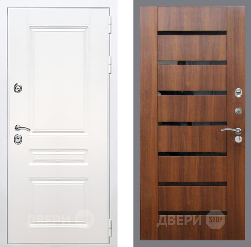 Входная металлическая Дверь Рекс (REX) Премиум-н Силк Сноу СБ-14 стекло черное Орех бренди в Фрязино