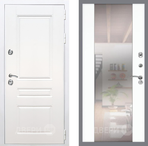 Входная металлическая Дверь Рекс (REX) Премиум-н Силк Сноу СБ-16 Зеркало Силк Сноу в Фрязино