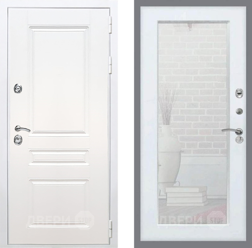 Входная металлическая Дверь Рекс (REX) Премиум-н Силк Сноу Зеркало Пастораль Силк Сноу в Фрязино